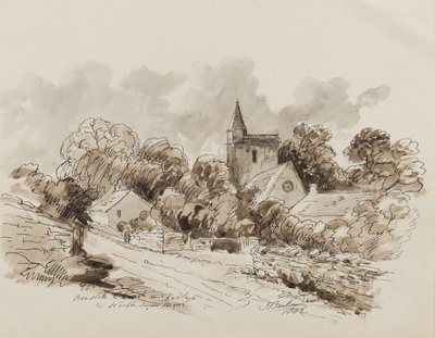 Kewstoke教堂和村庄，Weston Super Mare，萨默塞特，1882年（笔，画笔和墨水在纸上） 作者 约翰·约瑟夫·巴克