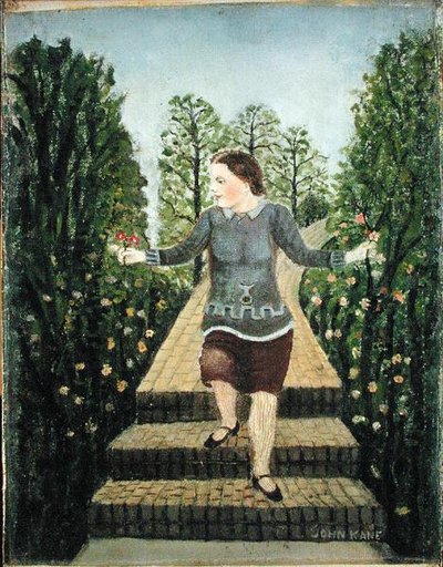 走在花园台阶上的女孩（布面油画） 作者 约翰·凯恩