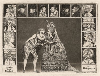 Mary Ann Yates和Laurence Clinch在Braganz的公爵和公爵夫人中扮演由观众围成的人。 1785 作者 约翰·凯
