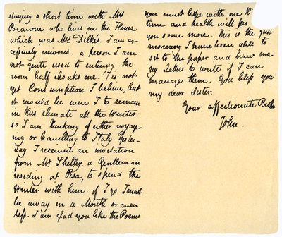 约翰·济慈（John Keats）给他的妹妹范妮·济慈（Fanny Keats）的信，1820年8月14日 作者 约翰·济慈