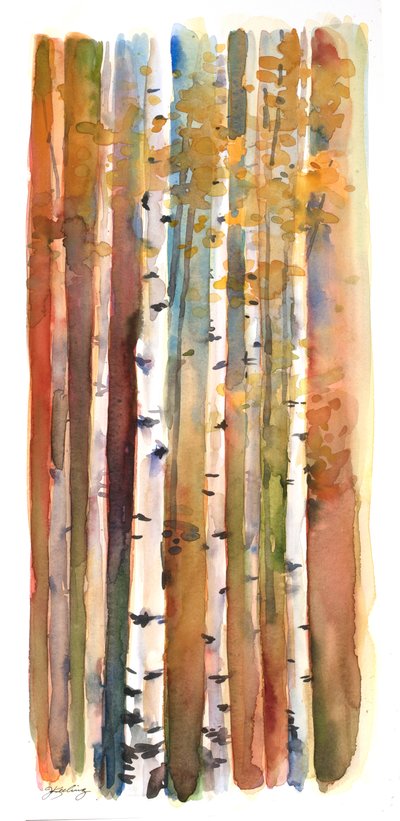 2013年秋季的桦树，（水彩画） 作者 约翰·基林