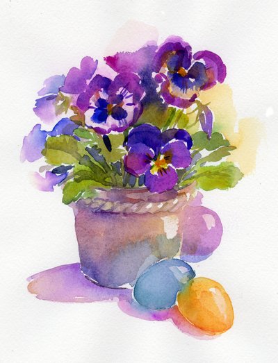 复活节彩蛋三色紫罗兰，2014，（水彩） 作者 约翰·基林
