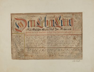 Fractur照明书写，约1937年。 作者 约翰·科尔