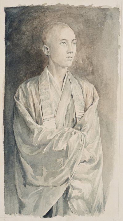 Lyemitsu寺庙的牧师的肖像，日光，c.1888（乌贼属在纸上洗） 作者 John La Farge或Lafarge