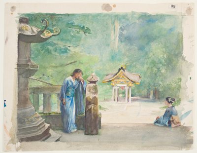 神圣的字体，Iyemitsu寺（纸上的石墨wc） 作者 John La Farge或Lafarge