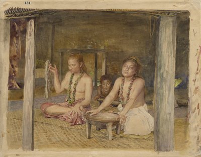 Siva和Siakumu在Tofae的房屋中制作卡瓦酒，约于1893年 作者 John La Farge或Lafarge