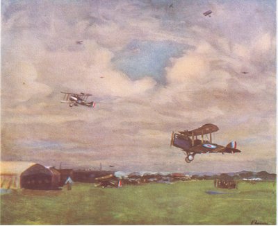 1918年的一个机场，来自1947年柯林斯出版的英国冒险 作者 约翰·拉维里