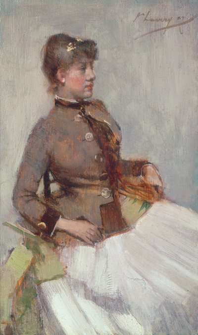 一位坐着的女士的肖像，1887年 作者 约翰·拉维里