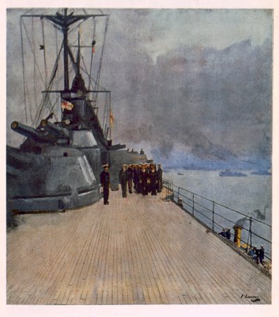 HMS女王伊丽莎白的季度甲板，来自前线的英国艺术家，1918年的西部前线的继续 作者 John Lavery