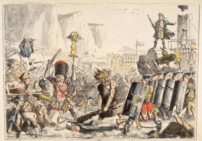 来自英国漫画史上的朱利叶斯凯撒的登陆，酒吧。 1864年（手工彩色蚀刻） 作者 约翰·里奇