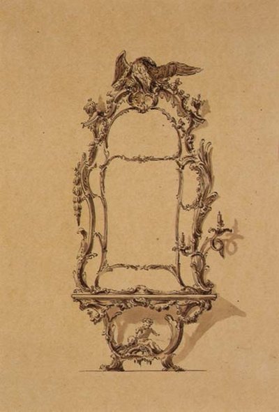 桌子的设计（水墨画）。 作者 约翰·林内尔