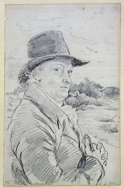 威廉布莱克戴着帽子，（铭文：Wm Blake at Hampstead）c.1825（铅笔） 作者 约翰·林内尔