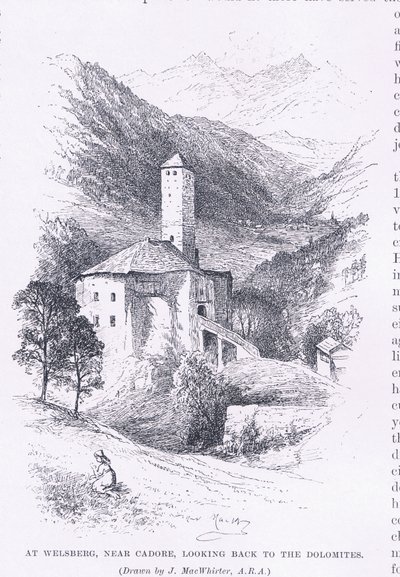在Welsberg，靠近Cadore，回望多洛米蒂，来自1893年的《艺术杂志》，Cassell和公司 作者 约翰·麦克维尔特