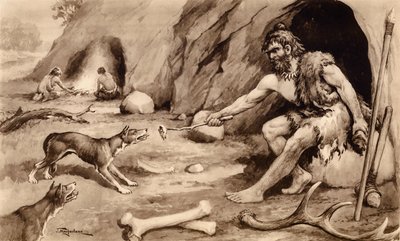 洞穴人喂狗（石版画） 作者 约翰·麦克法兰