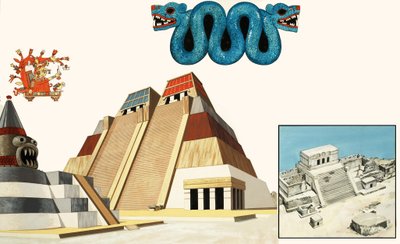 令人惊叹的Tenochtitlan城市（纸上水粉） 作者 约翰·马歇尔