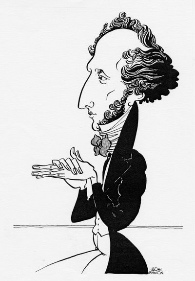 费利克斯-门德尔松 - 德国作曲家漫画，1809 年 2 月 3 日 - 1847 年 11 月 4 日 作者 约翰·明尼恩