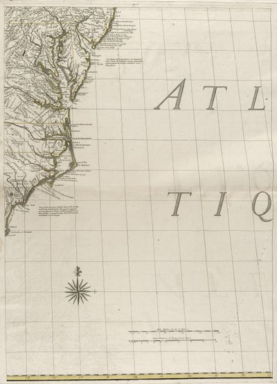 美国1756年英国和法国统治地图（在纸上刻有轮廓颜色） 作者 约翰·米切尔