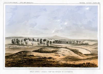 牛奶河，远处有熊掌山，美国蒙大拿州，1856年。 作者 约翰·史密斯（John Mix Stanley）
