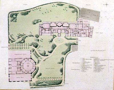 纳什于1822年完成的皇家展馆平面图，摘自约翰-纳什的《布莱顿皇家展馆的景观》。 作者 约翰·纳什