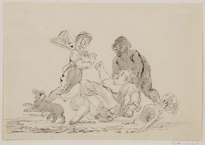 一场街头事故，1804年（笔，画笔和墨水在纸上） 作者 约翰·尼克松