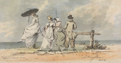 1804 年，布莱顿：望海的三个女人、孩子和男人 作者 约翰·尼克松