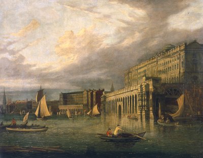 从河边看萨默塞特宫和阿德尔菲》，约1825年 作者 约翰·保罗