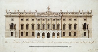 温特沃斯城堡（Wentworth Castle），南面设计，约1760年（纸笔，水彩笔） 作者 约翰·普拉特