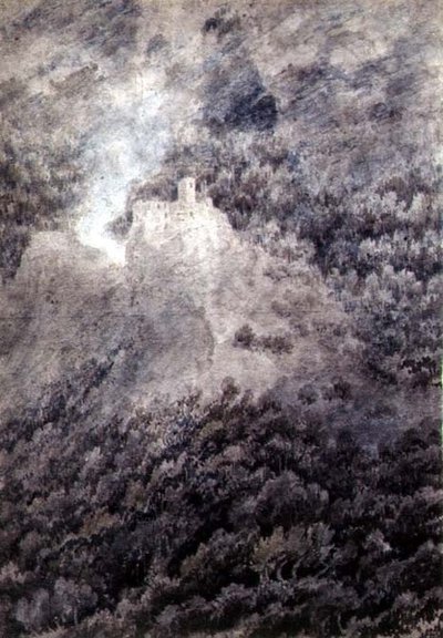 博尔扎诺和特伦特之间（纸上铅笔、水彩和水墨）。 作者 约翰·罗伯特·科森斯
