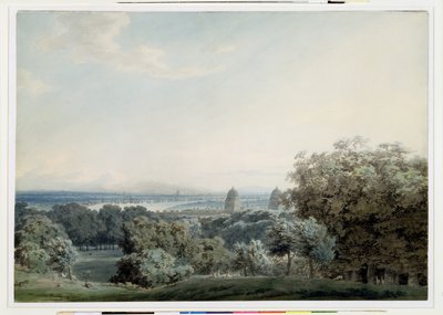 格林威治山的伦敦，c.1791（wc，黑色墨水和编织纸上的石墨清洗） 作者 约翰·罗伯特·科森斯
