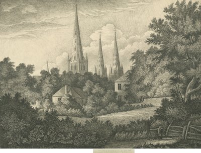 利奇菲尔德大教堂（Lichfield Cathedral）-东北视图：钢笔和墨水素描，1835年 作者 约翰·罗伯特·弗尼霍夫