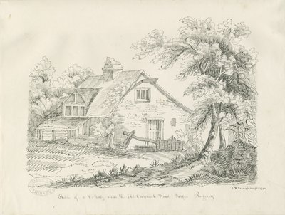 鲁格利 - Old Cannock Wood Forges 附近的小屋：钢笔画 作者 约翰·罗伯特·弗尼霍夫