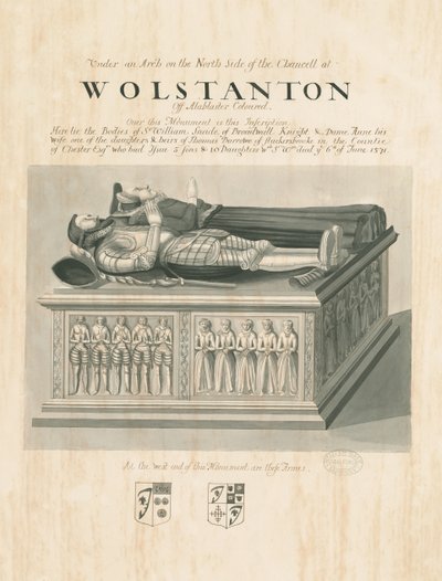 沃尔斯坦顿教堂（Wolstanton Church）-威廉·斯耐德爵士和安妮夫人陵墓：棕褐色和钢笔画，nd [？19th cent]（绘画） 作者 约翰·罗伯特·弗尼霍夫