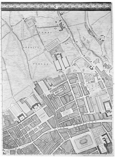 1746年伦敦布鲁姆斯伯里和霍尔本的地图 作者 John Rocque