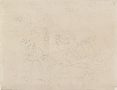 约伯的朋友》壁画部分的铅笔大纲，1845年 作者 约翰·拉斯金