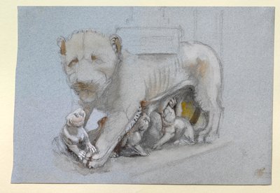 尼古拉-皮萨诺的锡耶纳讲坛上的母狮和幼狮素描，1870年6月 作者 约翰·拉斯金