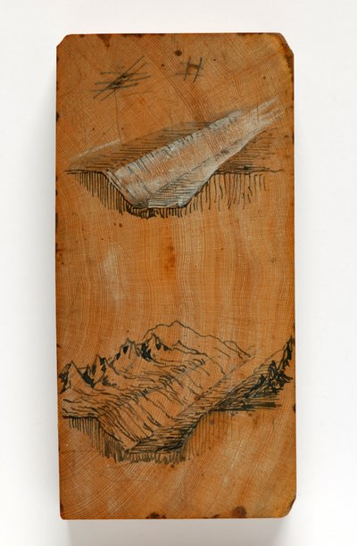 夏蒙尼山谷的海沟和海沟上方的山峰，约 1856 年（钢笔、墨水和水彩木板） 作者 约翰·拉斯金