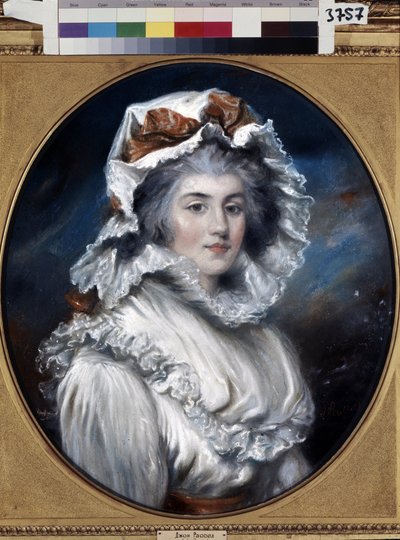 戴帽子女孩的肖像。约翰-拉塞尔（1745-1806 年）绘制。纸上粉彩画，18 世纪下半叶。圣彼得堡冬宫博物馆。 作者 约翰·罗素