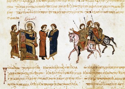 拜占庭皇帝亚美尼亚人莱昂五世（775-820 年）的加冕礼，"Synopsis historiarum "中的缩影，约 1126-1150 年 作者 约翰·席利兹