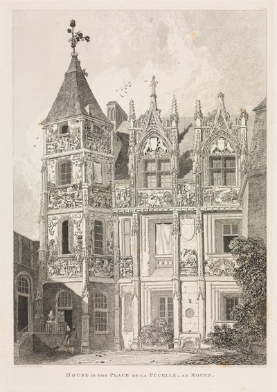 诺曼底建筑古迹》（第二卷）， Pl.64：鲁昂 Pucelle 广场上的房屋 作者 J and A Arch、Cornhill 和 JS Cotman
