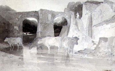 河里的牛（水墨画），纸本 作者 约翰·塞尔·科特曼