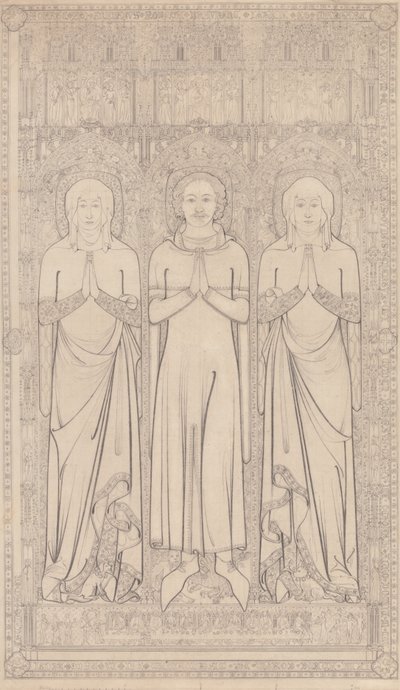 1364 年诺福克林恩圣玛格丽特教堂中罗伯特-布劳恩切和他的两位妻子的墓穴铜像 作者 约翰·塞尔·科特曼