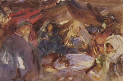 1905  -  06年的帐篷中的阿拉伯吉普赛人（纸上白色加高） 作者 约翰·辛格·萨金特
