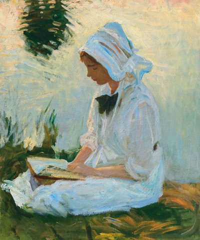 溪边读书的女孩，约1888年 作者 约翰·辛格·萨金特