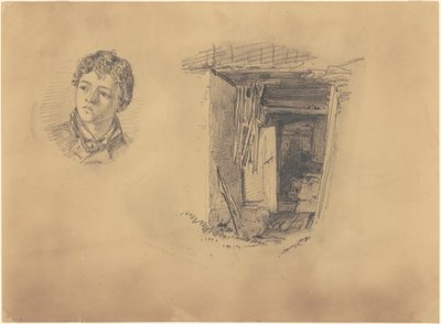一个男孩的头和一个棚屋的入口，1871年。 作者 约翰·辛格·萨金特