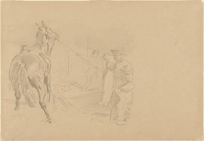 男子将马拉进马厩，1918年。 作者 约翰·辛格·萨金特
