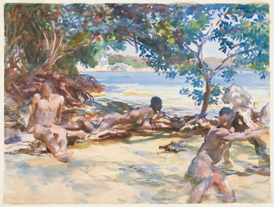 沐浴者（纸上涂有石墨的水粉和水粉） 作者 John Singer Sargent