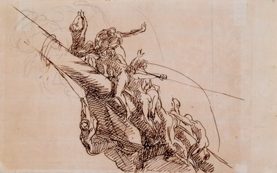 紧贴残骸的人物，约1785-86年（米色纸上的棕色墨水） 作者 约翰·辛格尔顿·科普利