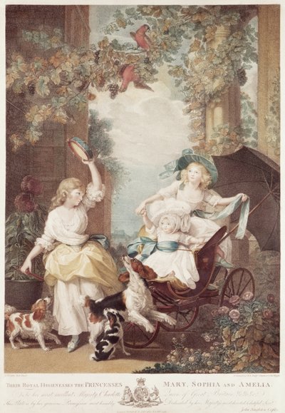 公主Mary（1776-1857），Sophia（1777-1848）和Amelia（1783-1810），乔治三世的女儿，由Francesco Bartolozzi（1727-1815）雕刻（mezzotint雕刻） 作者 约翰·辛格尔顿·科普利