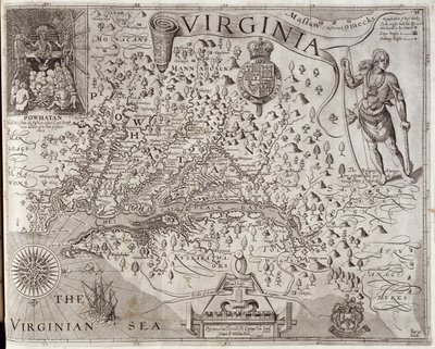 1606年由约翰史密斯船长发现并描述的弗吉尼亚地图，由William Hole（fl.1607-24）刻，1612年出版（另见174212） 作者 John Smith 2