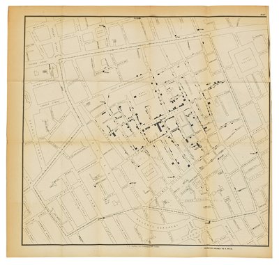 1855年的“霍乱传播方式论”中的地图 作者 约翰·斯诺